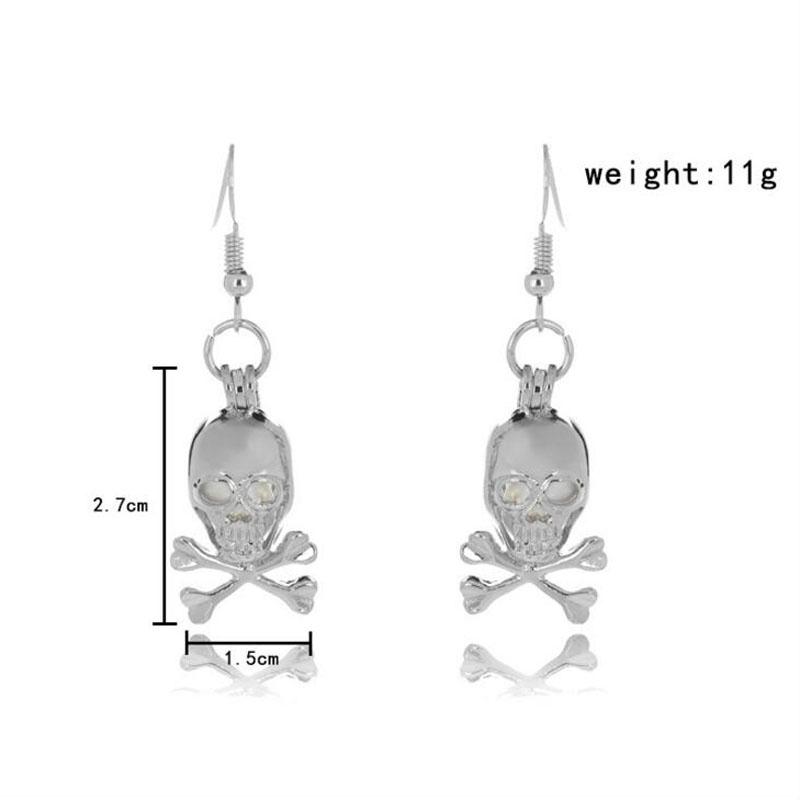 CP0043 Rhodium Plated Skull Style Cage Hook Earring