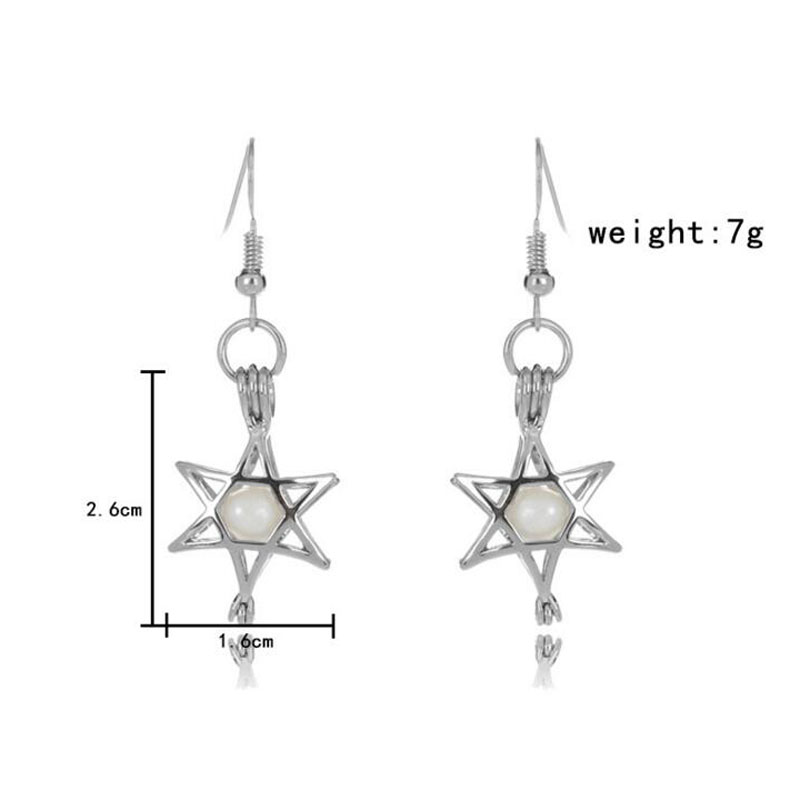CP0050 Rhodium Plated Star Style Cage Hook Earring