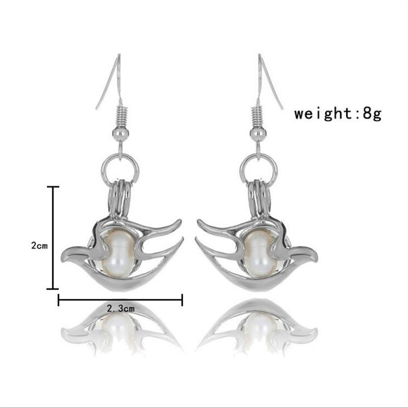 CP0051 Rhodium Plated Sea Gull Style Cage Hook Earring
