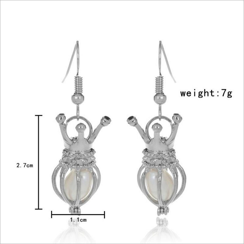 CP0054 Rhodium Plated Crown Style Cage Hook Earring