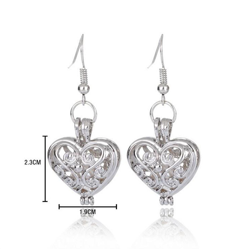 CP0057 Rhodium Plated Flower Heart Style Cage Hook Earring