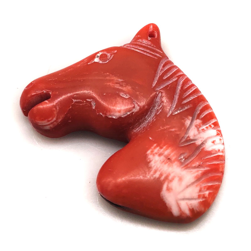 30x35mm Salmon Horse Head Carved Natural Coral Charm Pendent