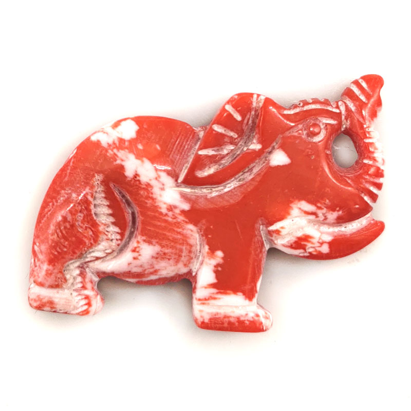 20X35mm Salmon Double Sided Elephant Carved Coral Charm Pendent