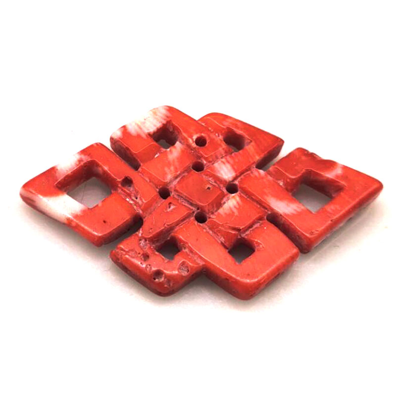 25X40 Red Chinese Knot Natural Bamboo Coral Charm Pendent