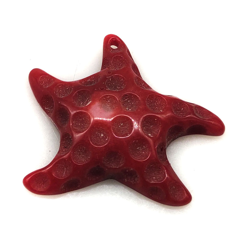 30-40mm Red Star Fish Carved Natural Coral Charm Pendent
