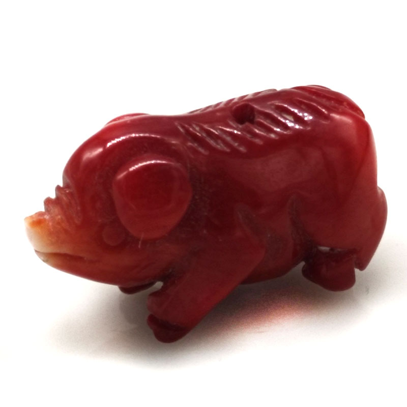 15X30mm Red Piggy Carved Natural Coral Charm Pendent
