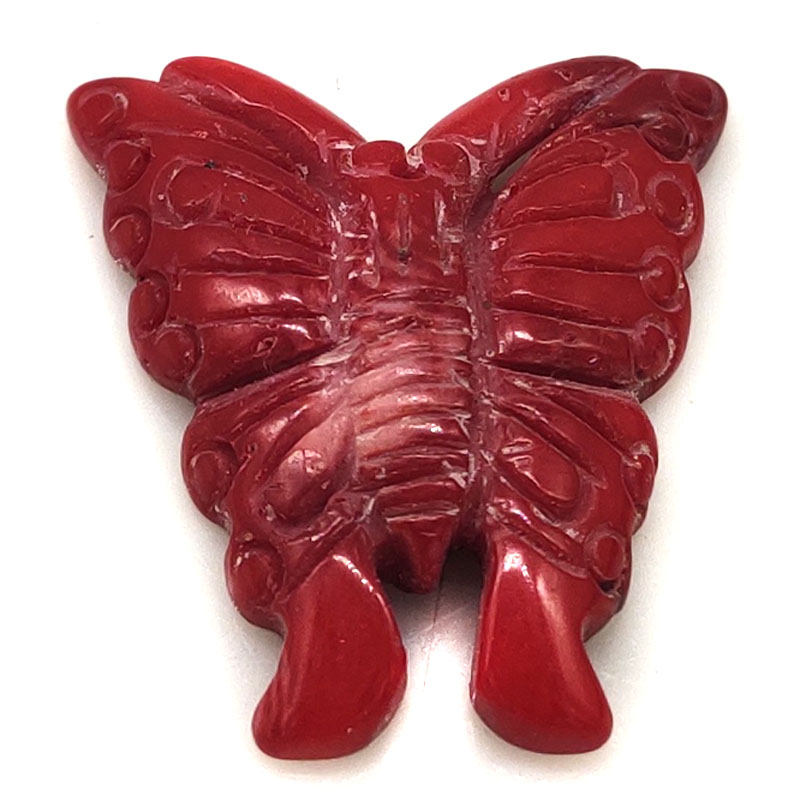 25X30mm Red Butterfly Carved Natural Bamboo Coral Charm Pendent