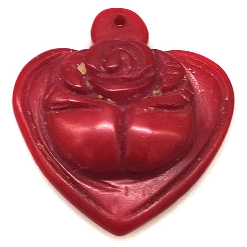 6x25mm Red Floral Carved Heart Shaped Coral Charm Pendent