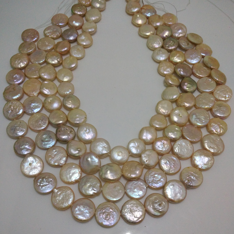 16 inches 14-15mm Natural Pink Coin Pearls Loose Strand