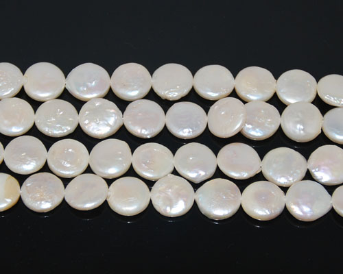 16 inches 11-12mm White Coin Pearls Loose Strand