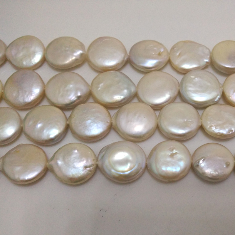 16 inches AA+ 14-16mm White Coin Pearls Loose Strand