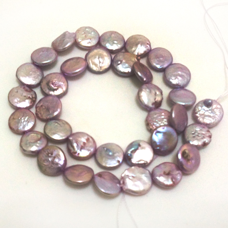 16 inches 11-12mm Light Purple Coin Pearls Loose Strand