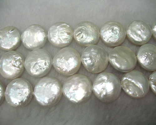 16 inches A 14-15mm White Coin Pearls Loose Strand