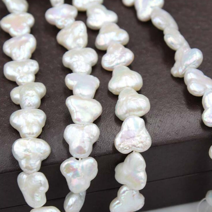 16 inches 13-14mm White Tri-Circle Baroque Coin Pearls Loose Strand
