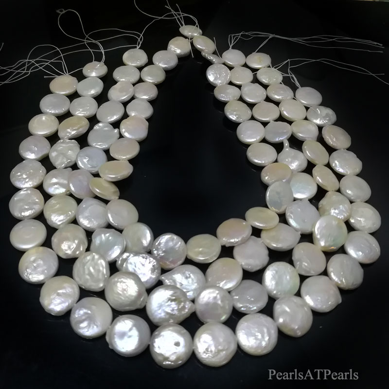 16 inches AA 16-18mm White Coin Pearls Loose Strand
