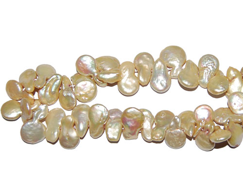 16 inches 11-15mm Gold Side Drilled Coin Pearls Loose Strand