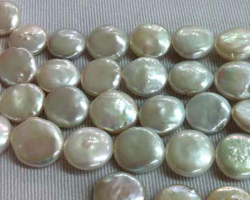 16 inches 12-13mm AAA White High Quality Coin Shaped Pearls Loose Strand