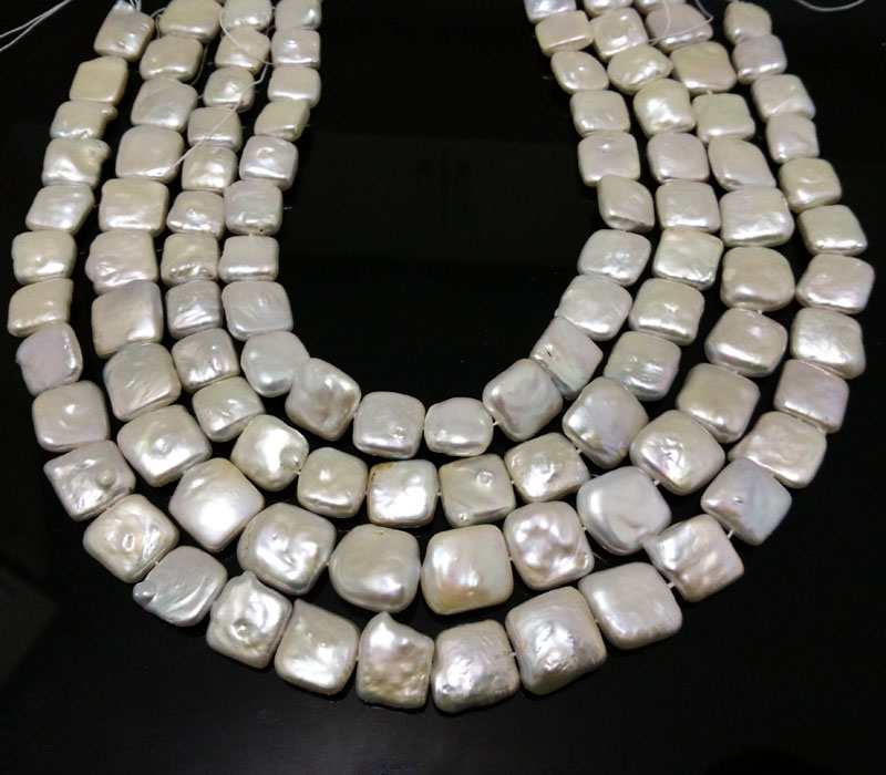 16 inches 10-11mm White Square Shaped Pearls Loose Strand