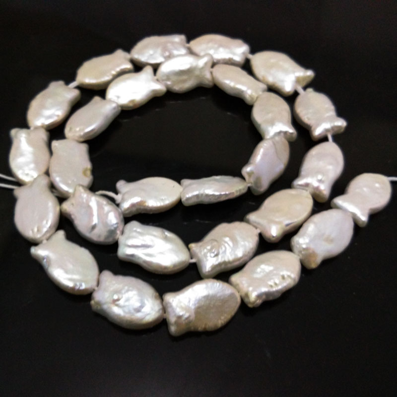 16 inches 10x15mm Natural White Fish Shaped Coin Pearls Loose Strand