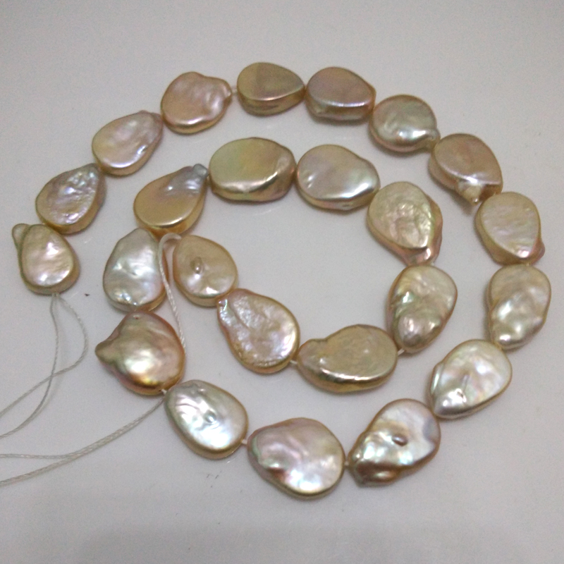 16 inches 12x17mm Natural Pink Seed Shape Coin Pearls Loose Strand