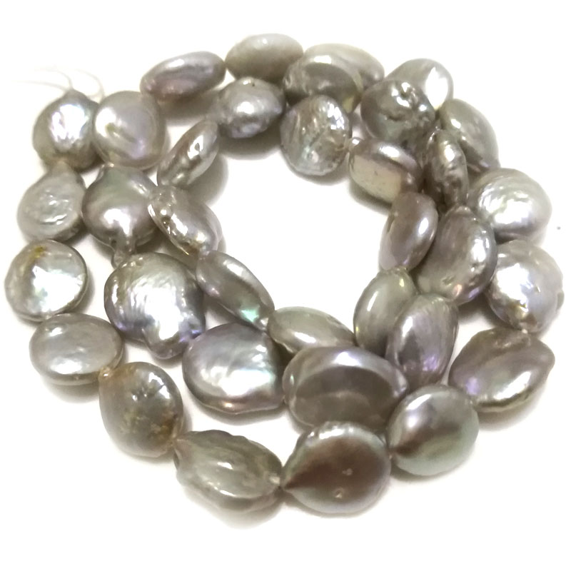 16 inches Silver Gray 10-11mm Natural Coin Pearls Loose Strand