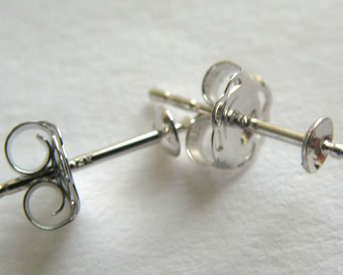 14K White Solid Gold Earring Pins with Butterfly Post,Sold by Pair
