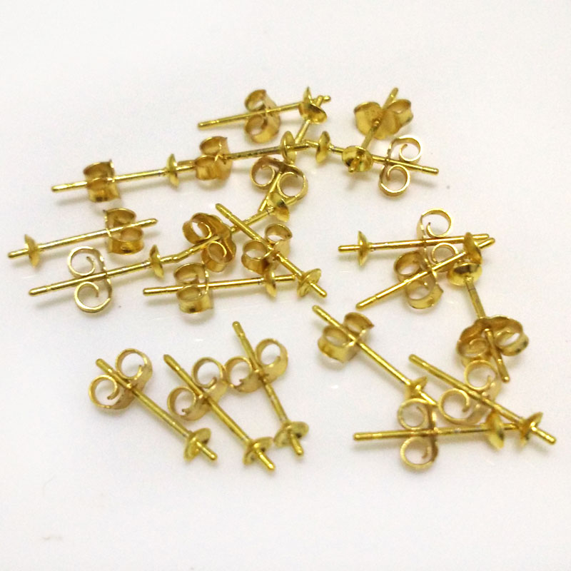 Small Back Gold Plated 925 Silver Earring Pin with Butterfly Post,Sold by Pair