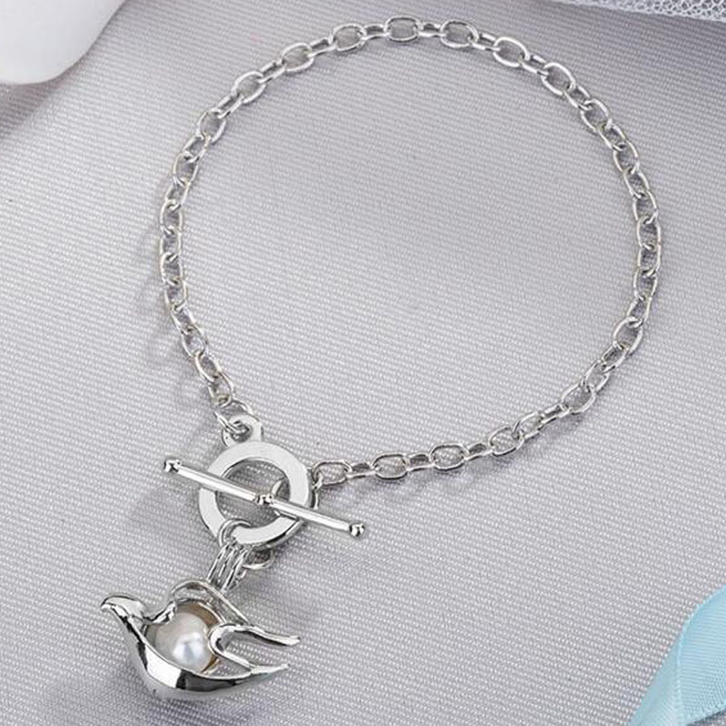 8 inches Rhodium Plated Sea Gull Style Chain Bracelet