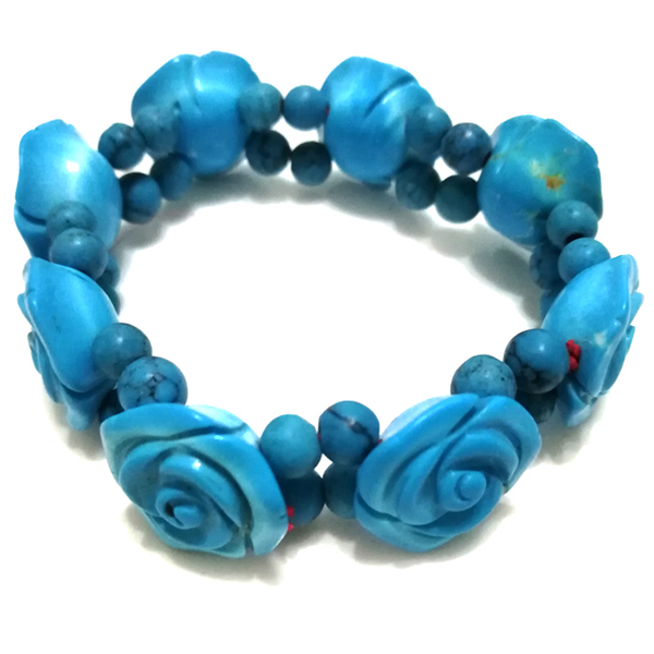 8 inches 10x20 mm Elastic Blue Flower Carved Natural Turquoise Bracelet