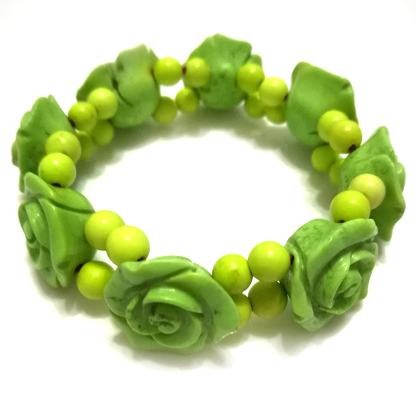 8 inches 10x20mm Elastic Green Flower Carved Natural Turquoise Bracelet