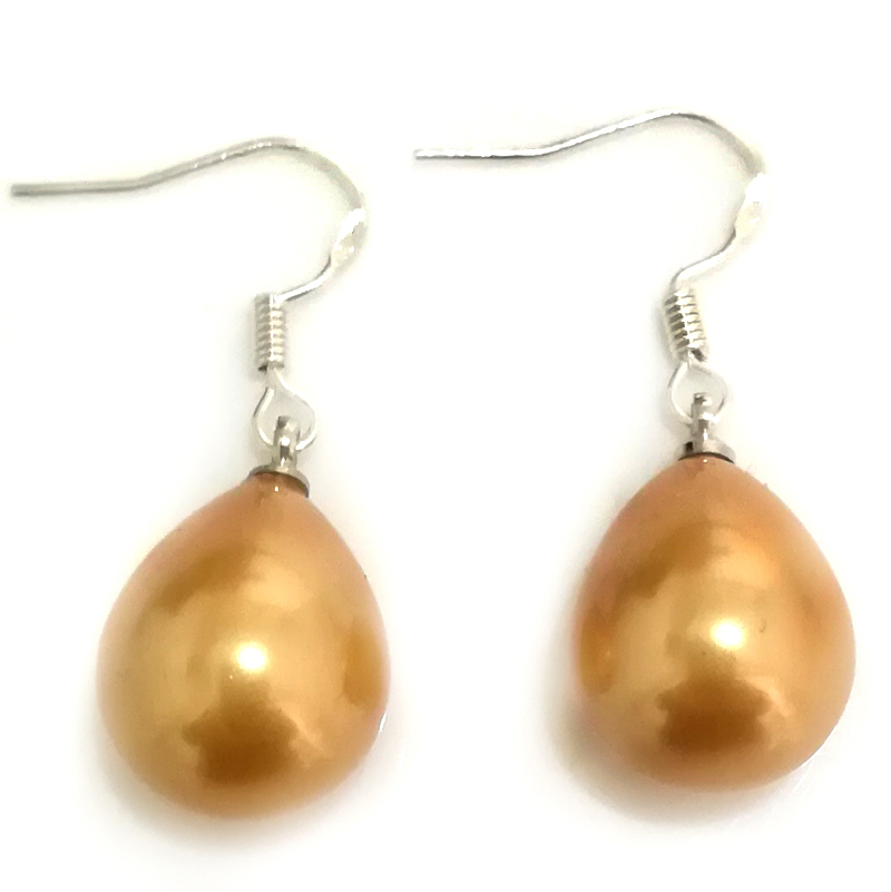 Wholesale 12x16mm Gold Raindrop Shell Pearl 925 Sterling Silver Earring