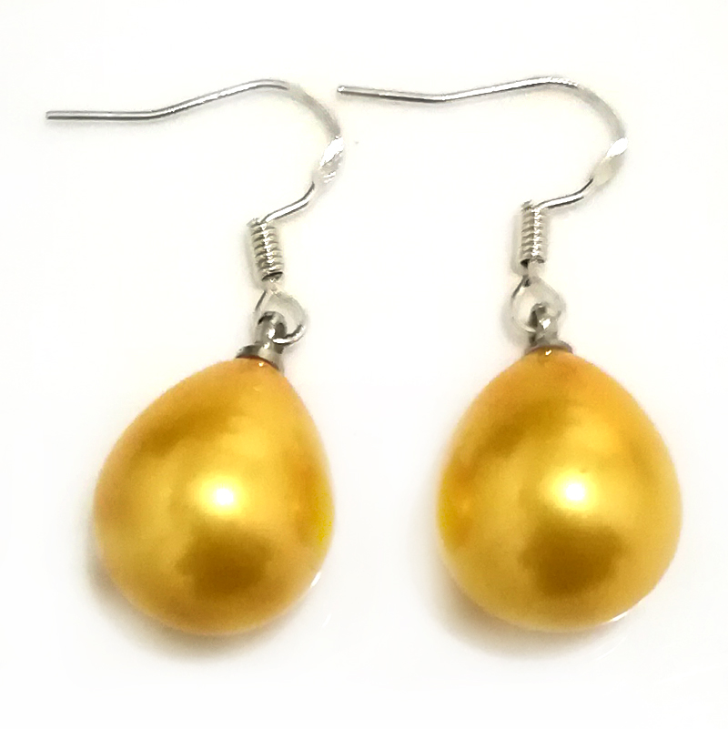 Wholesale 12x16mm Yellow Raindrop Shell Pearl 925 Sterling Silver Earring