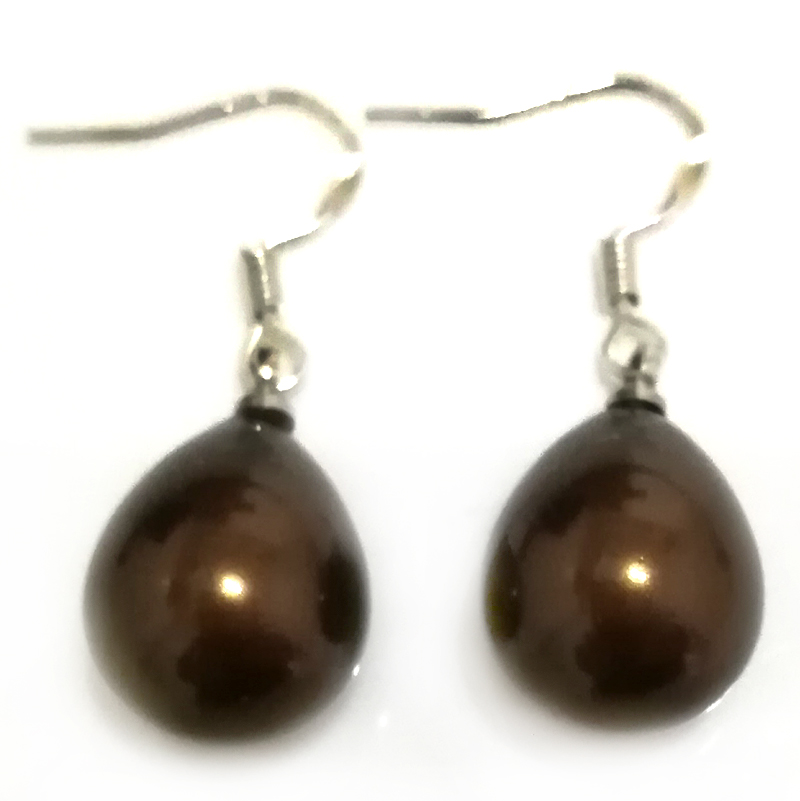 Wholesale 12x16mm Chocolate Raindrop Shell Pearl 925 Sterling Silver Earring