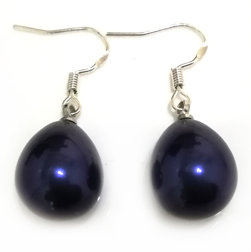 Wholesale 12x16mm Dark Blue Raindrop Shell Pearl 925 Sterling Silver Earring