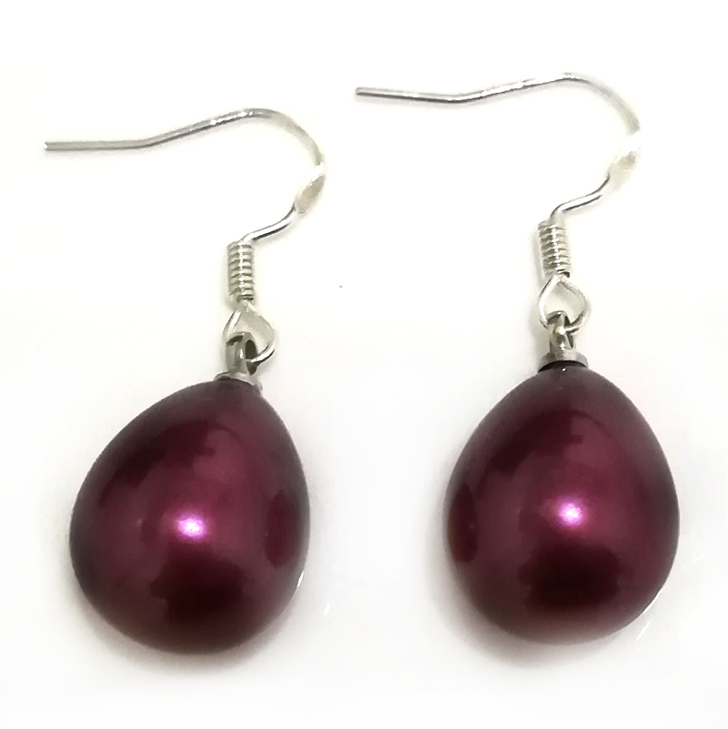 Wholesale 12x16mm Violet Raindrop Shell Pearl 925 Sterling Silver Earring