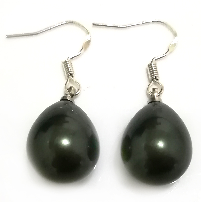 Wholesale 12x16mm Black Raindrop Shell Pearl 925 Sterling Silver Earring