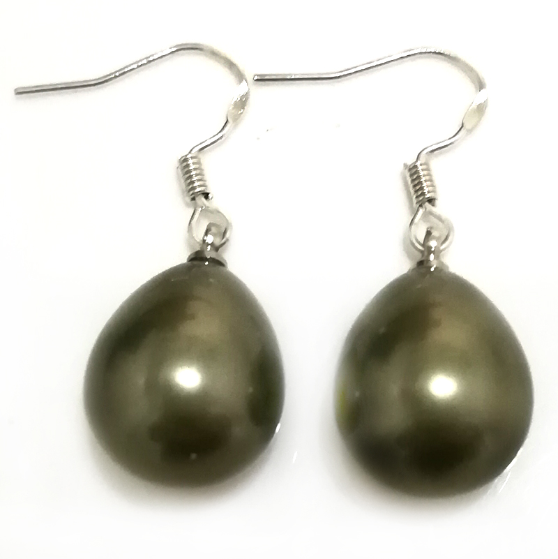 Wholesale 12x16mm Dark Green Raindrop Shell Pearl 925 Sterling Silver Earring