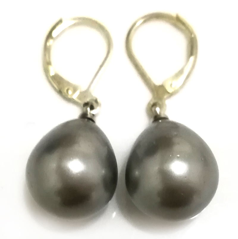 Wholesale 12x16mm Silver Gray Raindrop Shell Pearl Leverback Earring