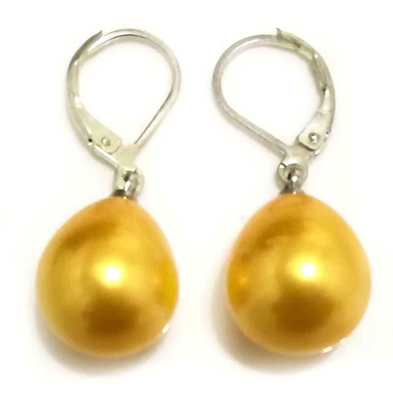 Wholesale 12x16mm Yellow Raindrop Shell Pearl Leverback Earring