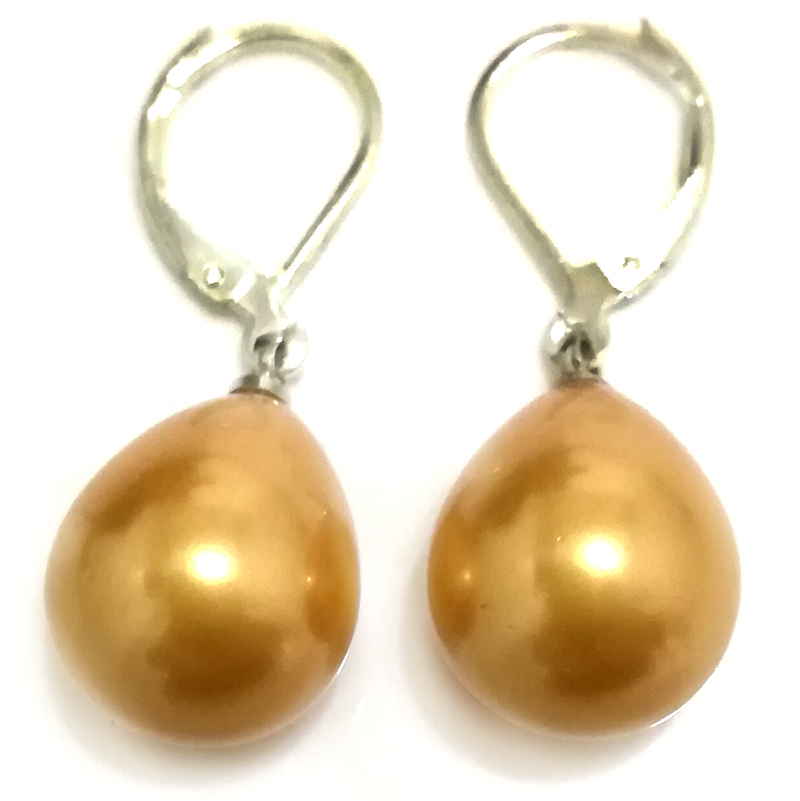 Wholesale 12x16mm Gold Raindrop Shell Pearl Leverback Earring
