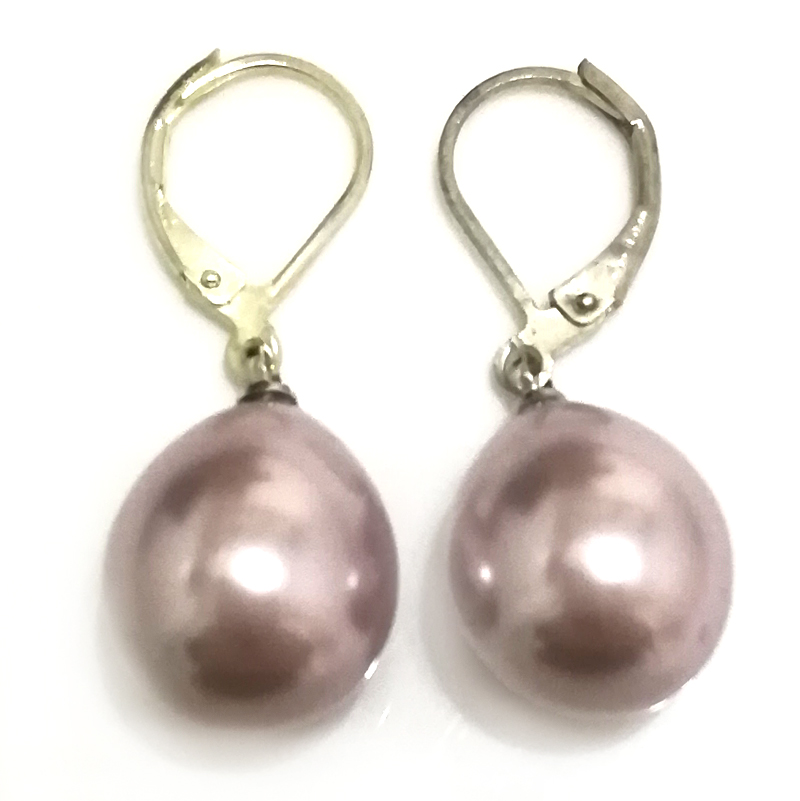 Wholesale 12x16mm Lavender Raindrop Shell Pearl Leverback Earring