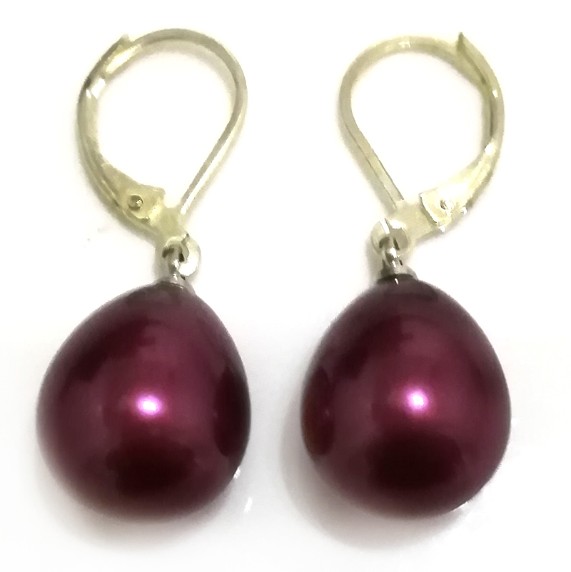 Wholesale 12x16mm Violet Raindrop Shell Pearl Leverback Earring