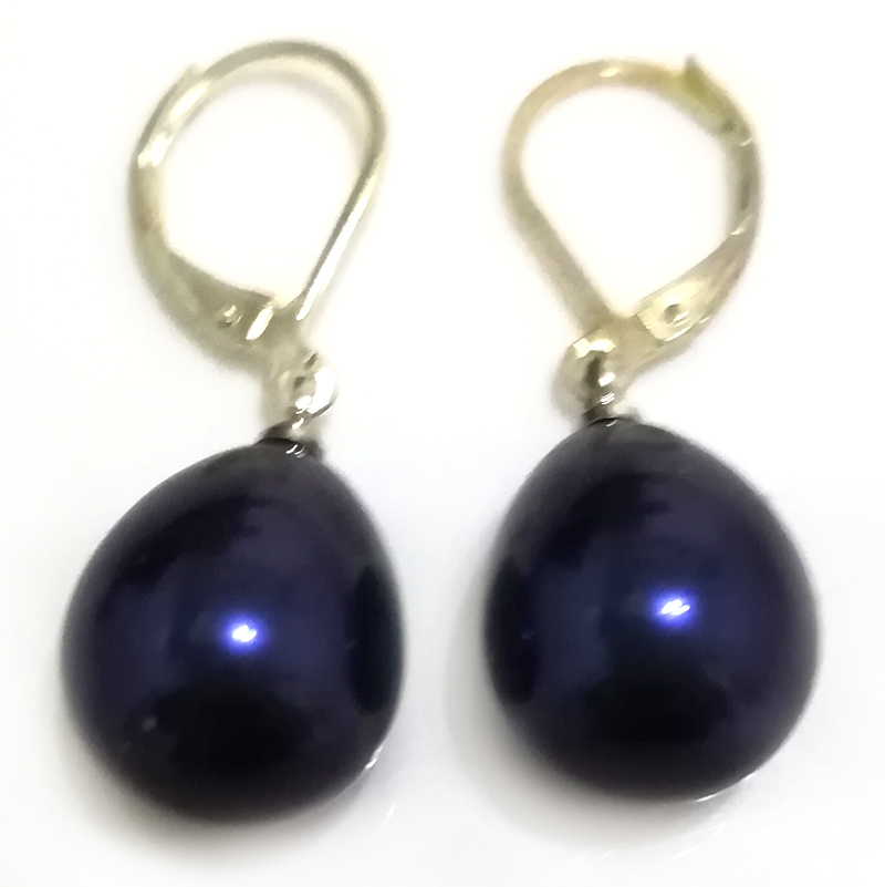 Wholesale 12x16mm Dark Blue Raindrop Shell Pearl Leverback Earring