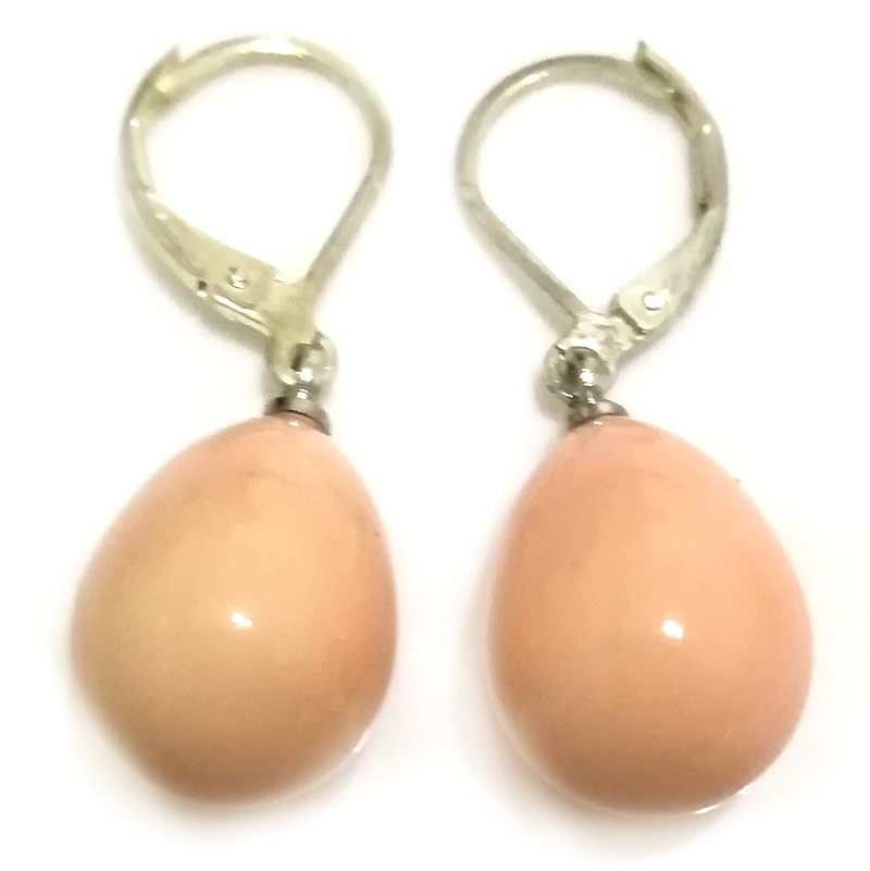Wholesale 12x16mm Pale Pink Raindrop Shell Pearl Leverback Earring