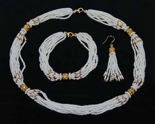 20 Rows Glass Seed Pearl Fashion Jewelry Set,Sold By Set