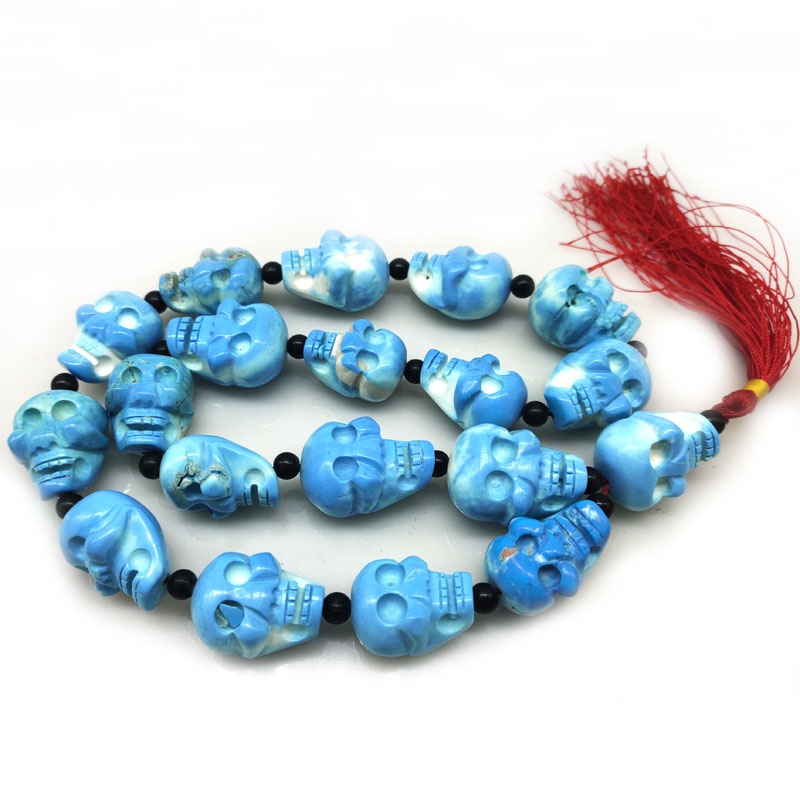 24 inches 20x25mm Blue Turquoise Skull Carved Style Pendent Necklace