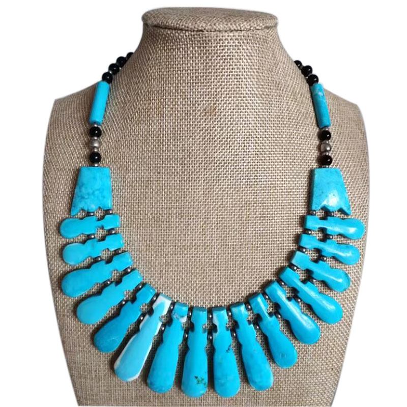 17 inches Blue Turquoise Usekh Collar Beaded Necklace