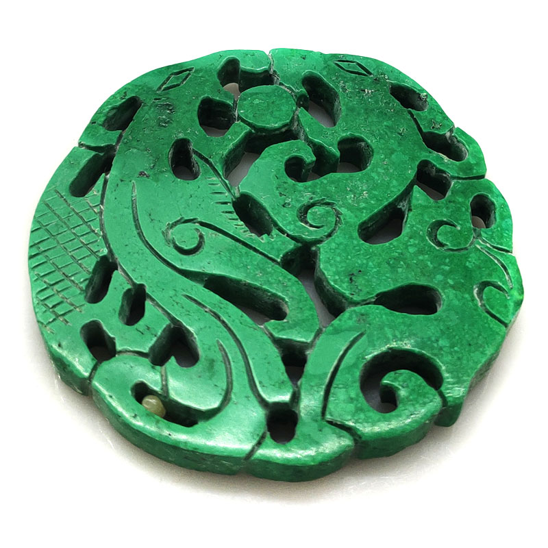 6x50mm Double Dragon Totem Carved Green Turquoise Charm Pendent