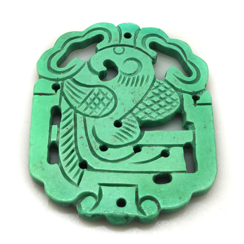 4x40x45mm Parrot Carved Totem Green Turquoise Charm Pendant