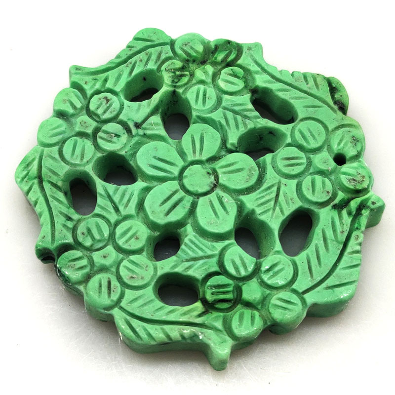 5x35mm Six-Flower Totem Carved Green Turquoise Charm Pendant